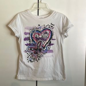 QH short sleeve tee * size large 10/12 * white w/ hearts butterflies